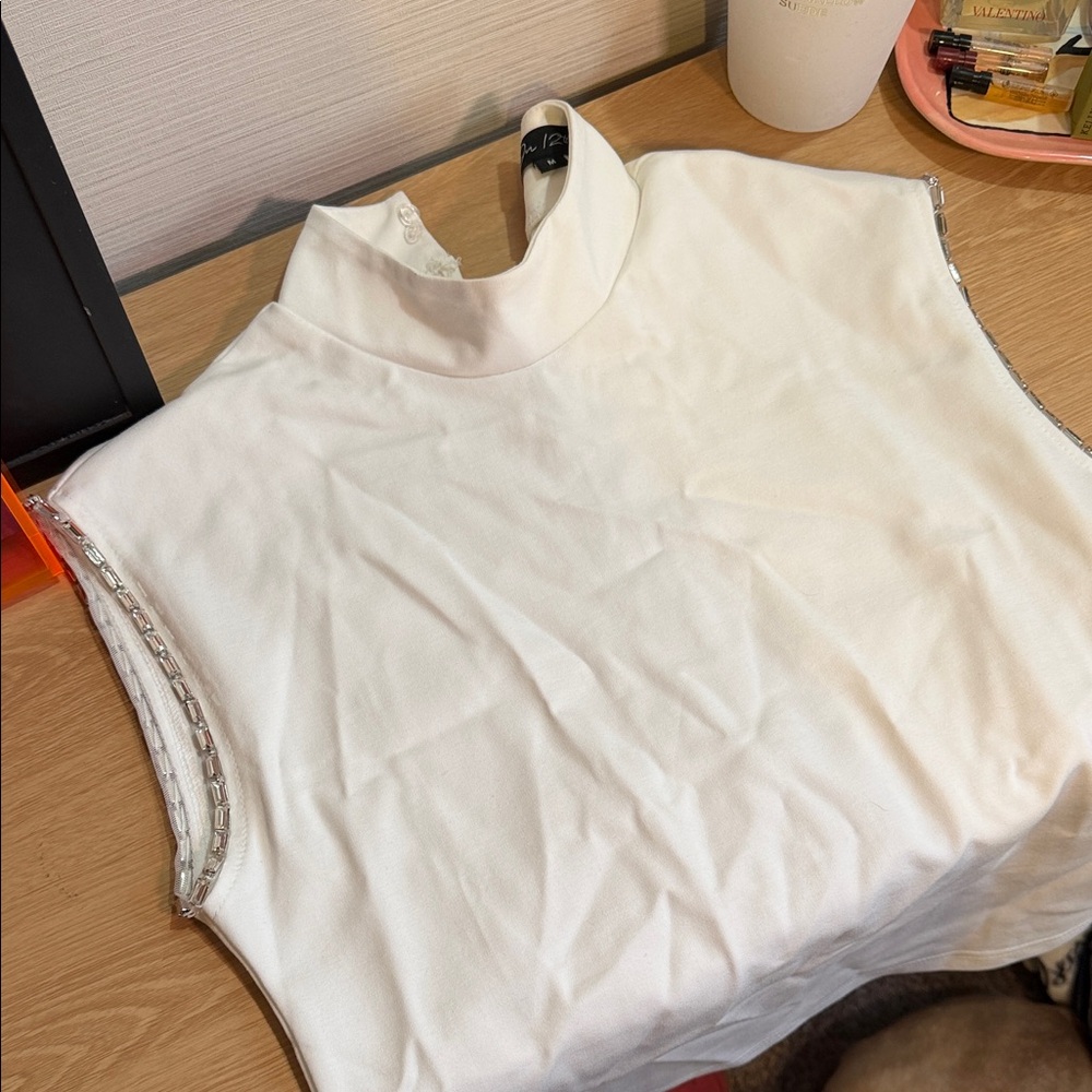 Fashion Nova White Sleeveless Top with Silver Accents